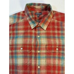 Toad&Co‎ Mens Small Hookline SS Shirt Red Plaid Organic Cotton Recycled Poly